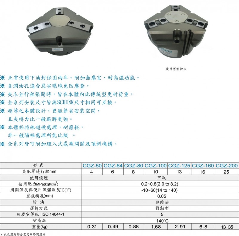 OKINA機械手CGZ系列超薄三爪機械手